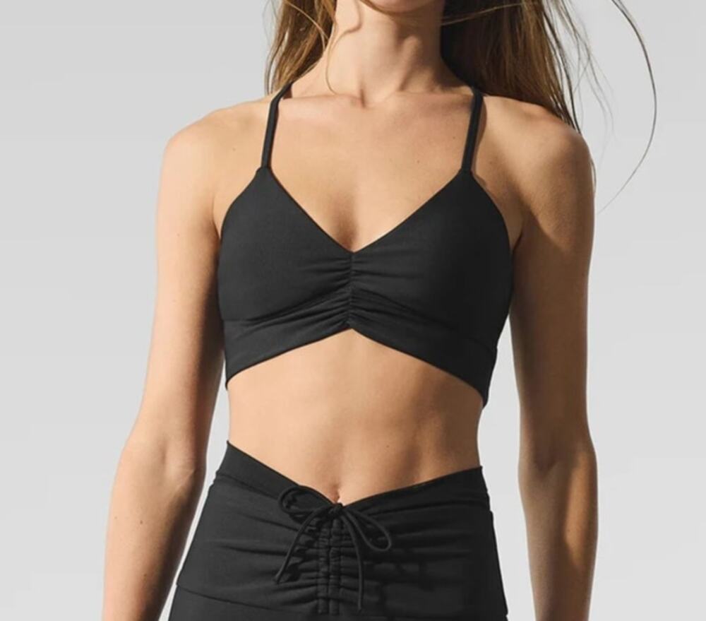 Alo Airlift Divine Ruched Center X Back Sports Bra Black Small